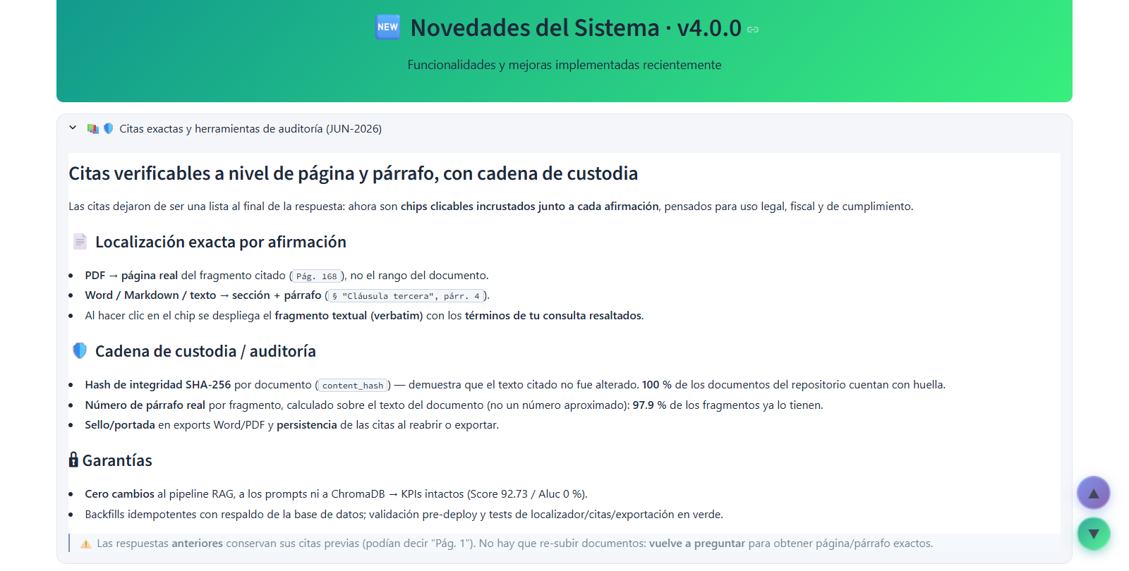 Sección de Novedades del Sistema en AI Maximus mostrando el historial de actualizaciones